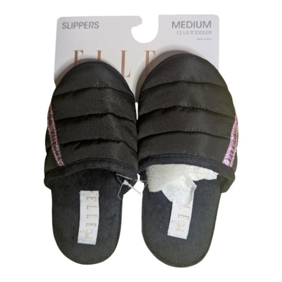 Elle Girl Toddler Slippers Sz 12 Black Slip On - Picture 4 of 7